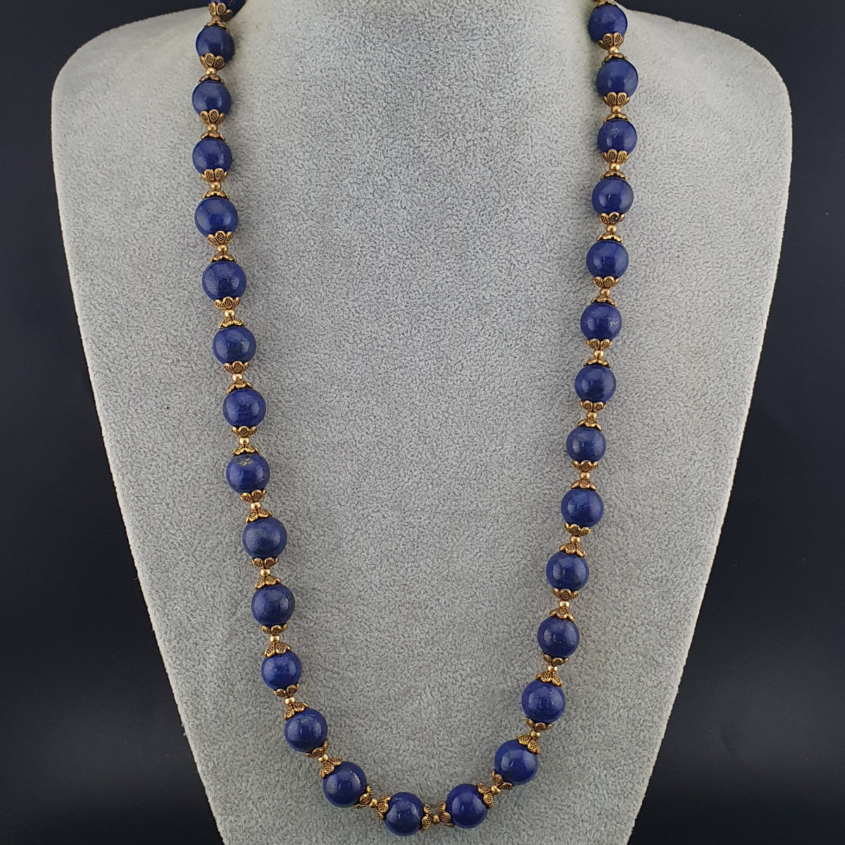 Vintage blau Lapislazuli & Messing Perlen Edelsteinkette