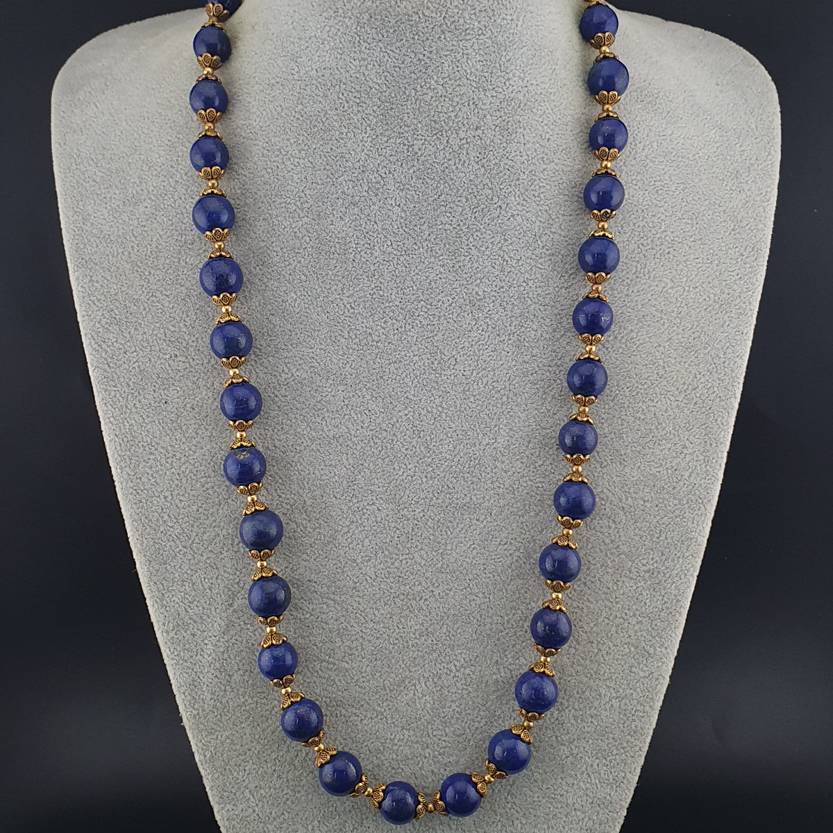 Vintage blau Lapislazuli & Messing Perlen Edelsteinkette
