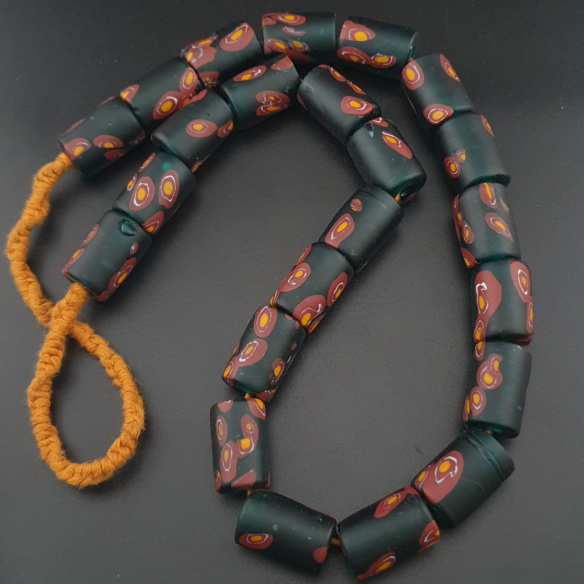 Vintage Cylinder Shape Gabri Style Eyes Glass Beads Necklace Strand