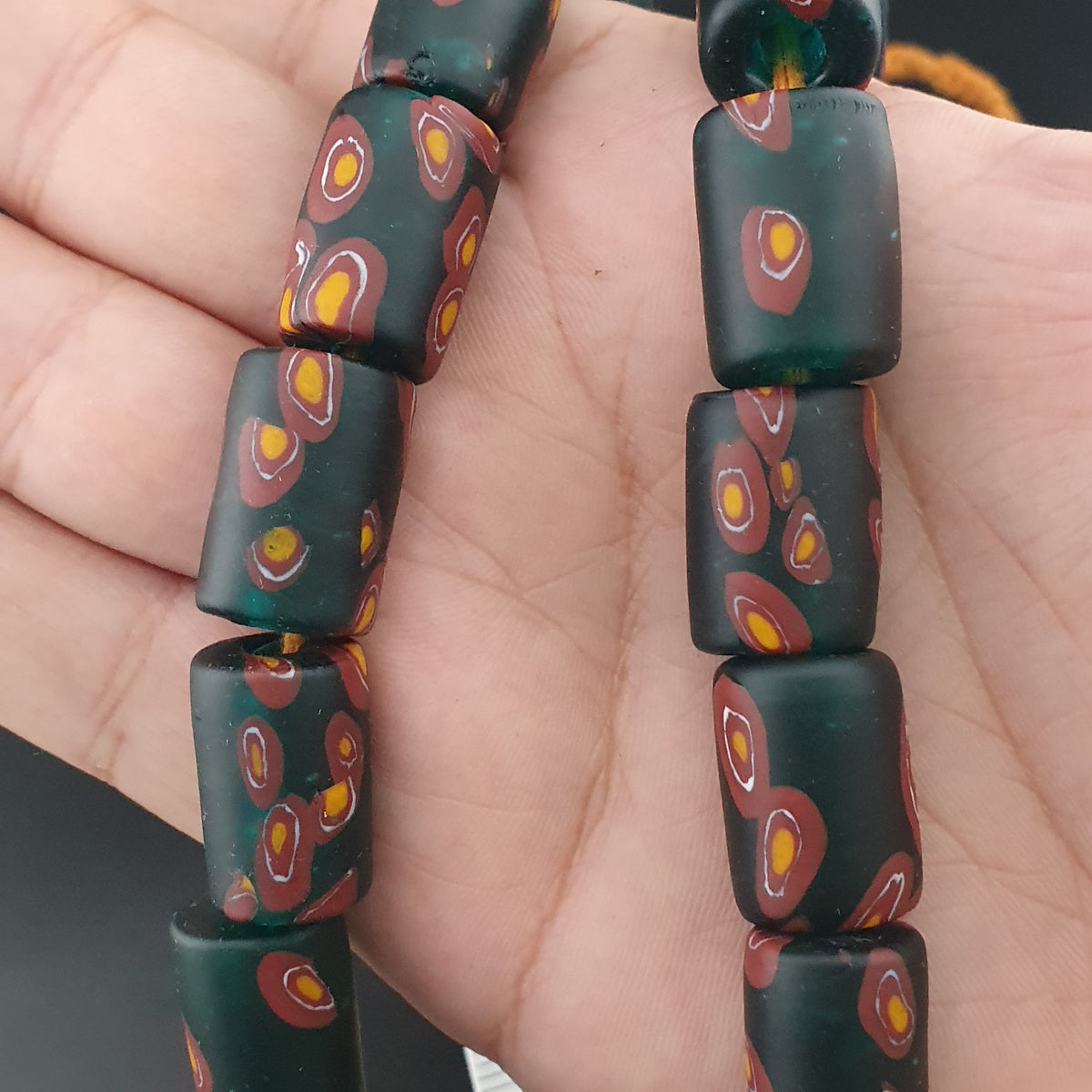 Vintage Cylinder Shape Gabri Style Eyes Glass Beads Necklace Strand