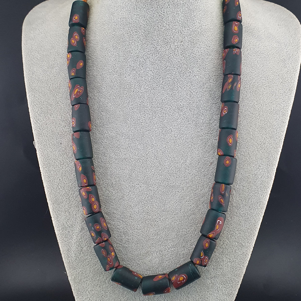 Vintage Cylinder Shape Gabri Style Eyes Glass Beads Necklace Strand