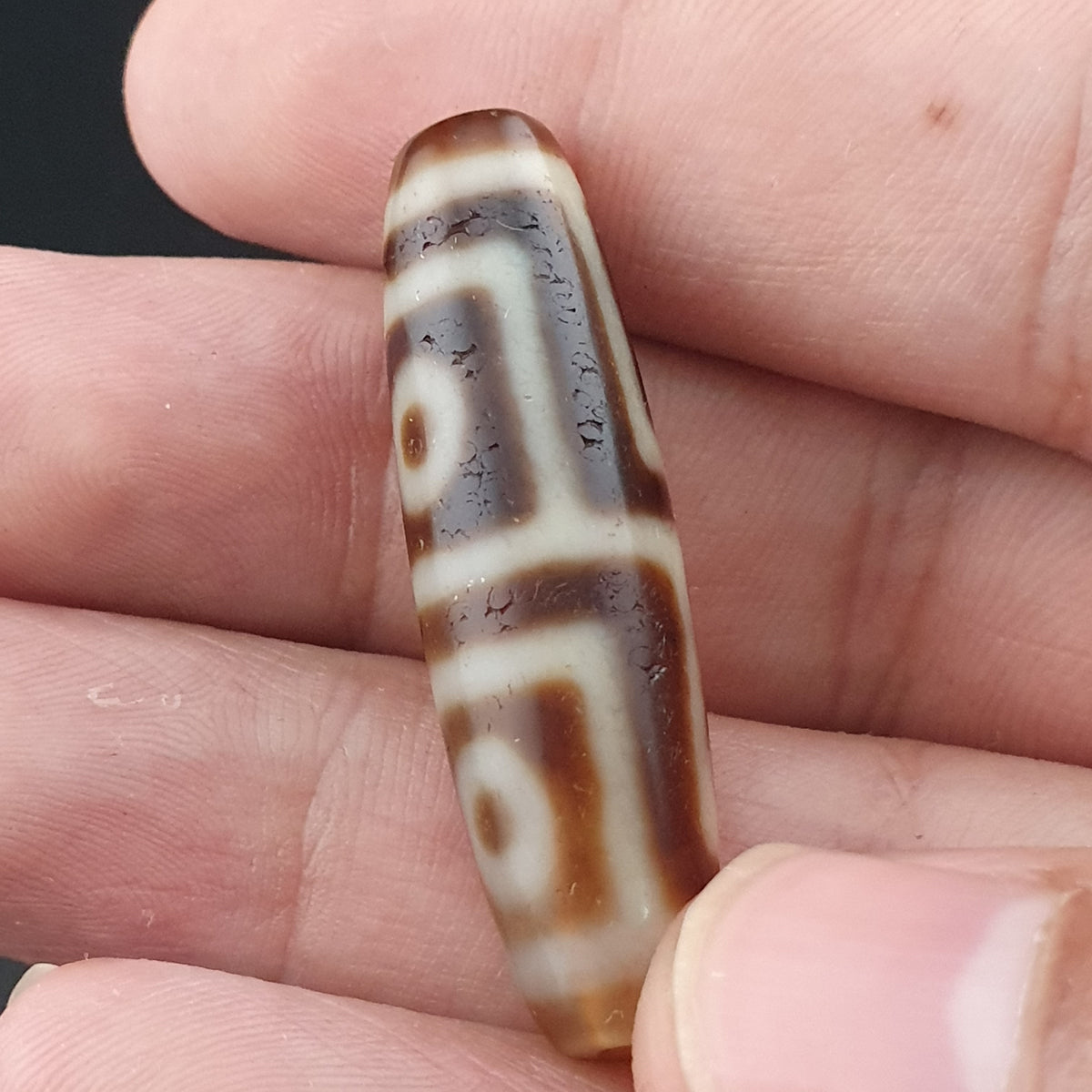 Antique Himalayan 4 Eyes Tibetan Agate Dzi Bead Amulet