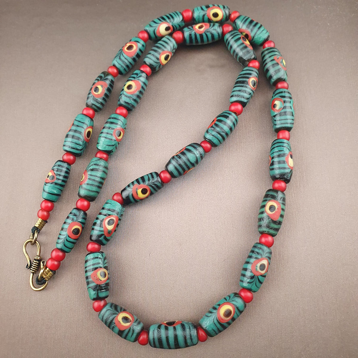 Collier de perles de verre Antique Gabri Eyes Feather Desgin & Venetian Whiteheart