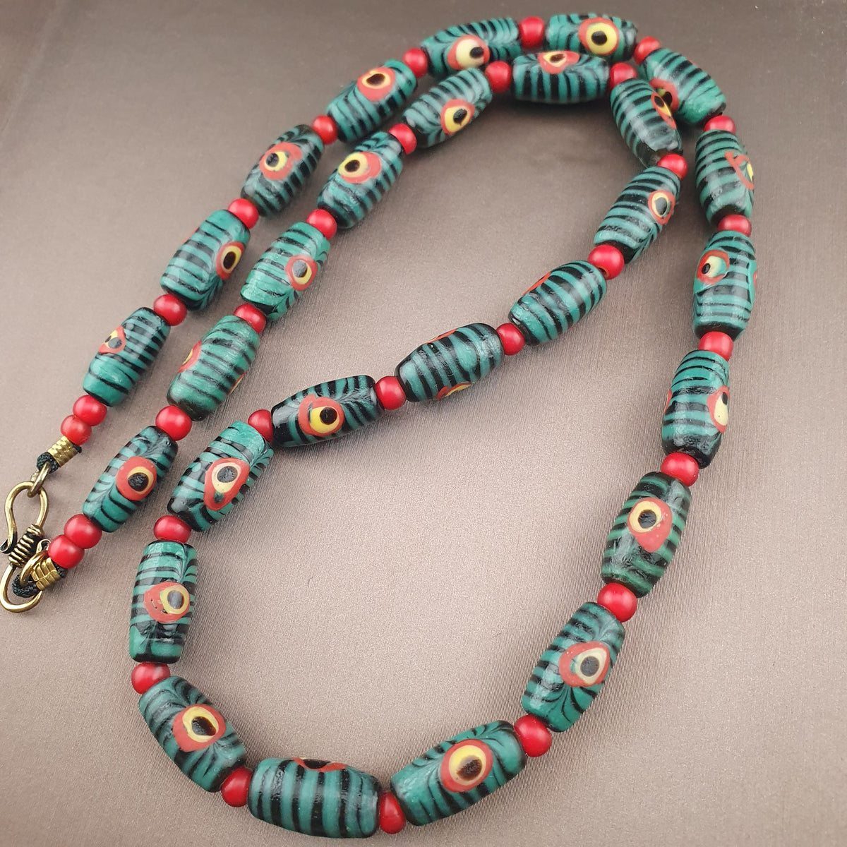 Collier de perles de verre Antique Gabri Eyes Feather Desgin & Venetian Whiteheart