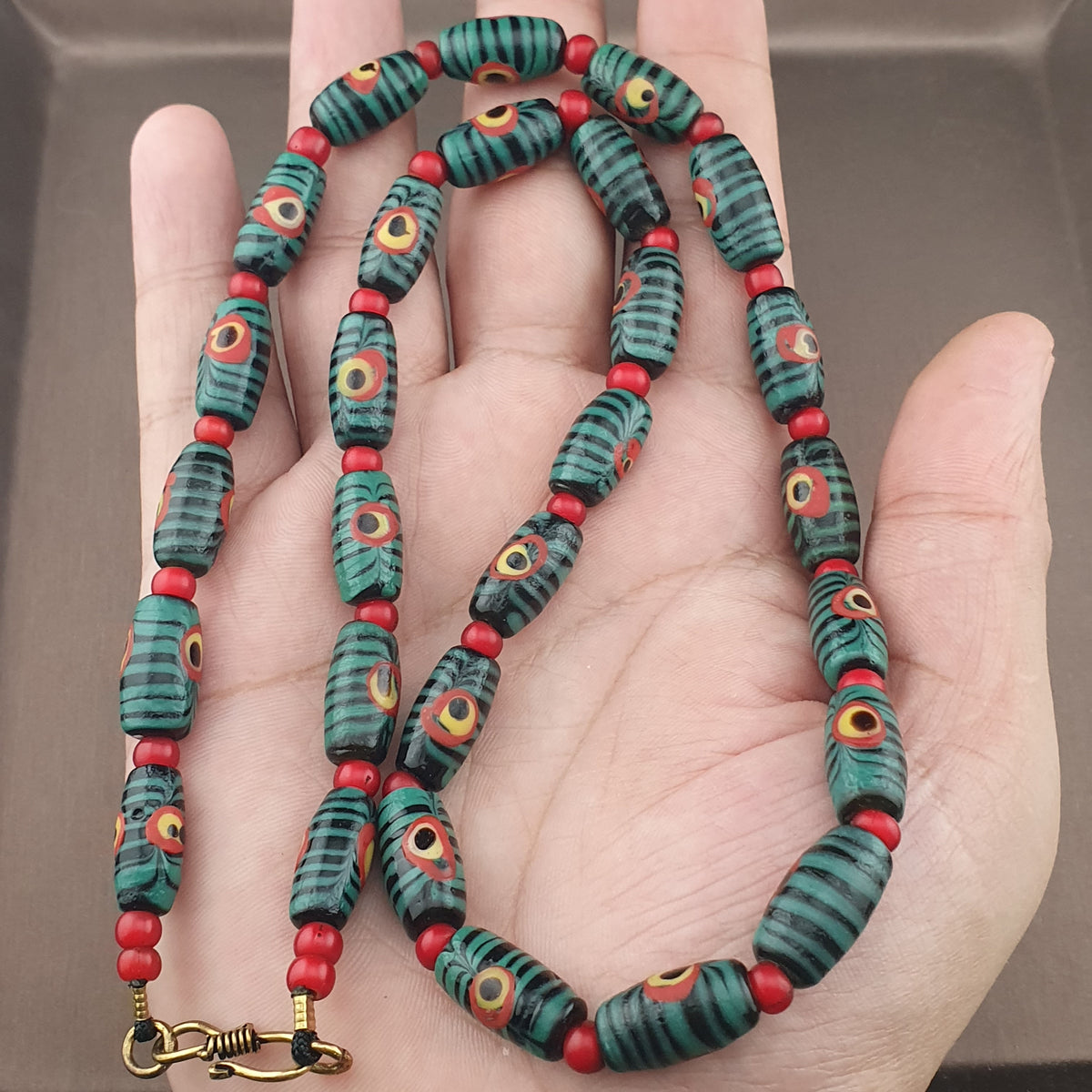Collier de perles de verre Antique Gabri Eyes Feather Desgin & Venetian Whiteheart