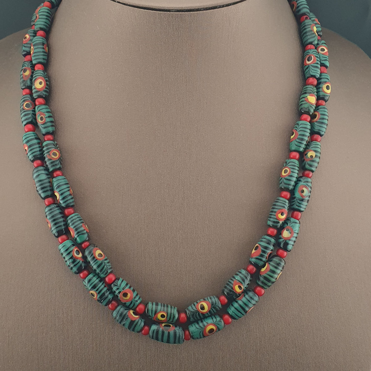 Collier de perles de verre Antique Gabri Eyes Feather Desgin & Venetian Whiteheart