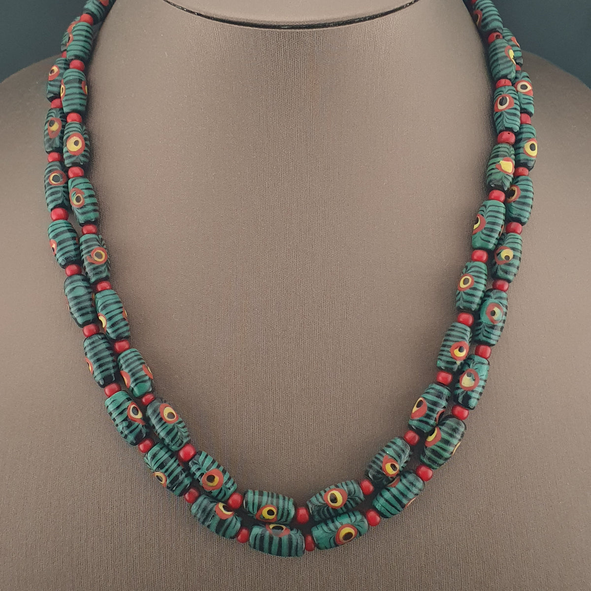Collier de perles de verre Antique Gabri Eyes Feather Desgin & Venetian Whiteheart