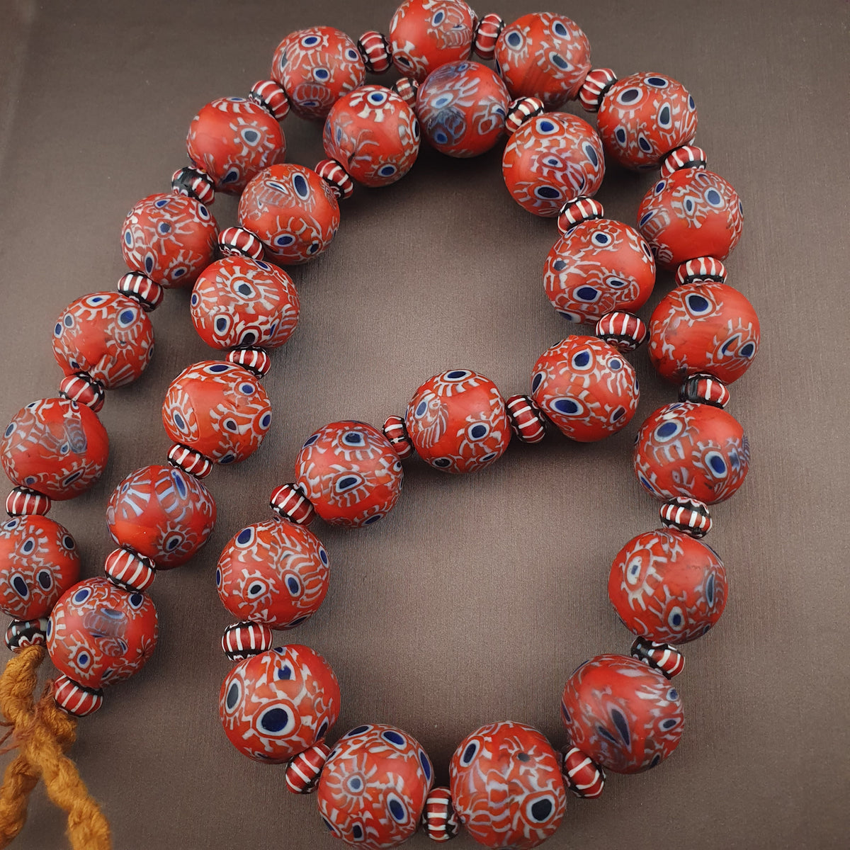 Antique Venetian Style Millefiori & Chevron Glass Beads Strands Necklace