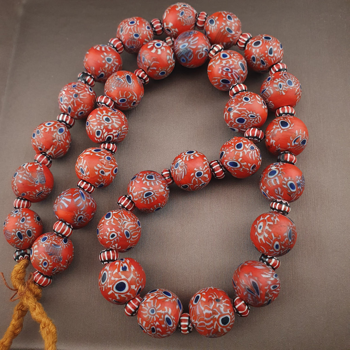 Antique Venetian Style Millefiori & Chevron Glass Beads Strands Necklace
