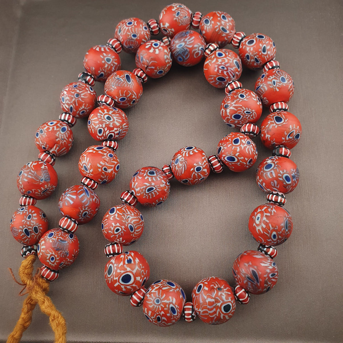 Antique Venetian Style Millefiori & Chevron Glass Beads Strands Necklace
