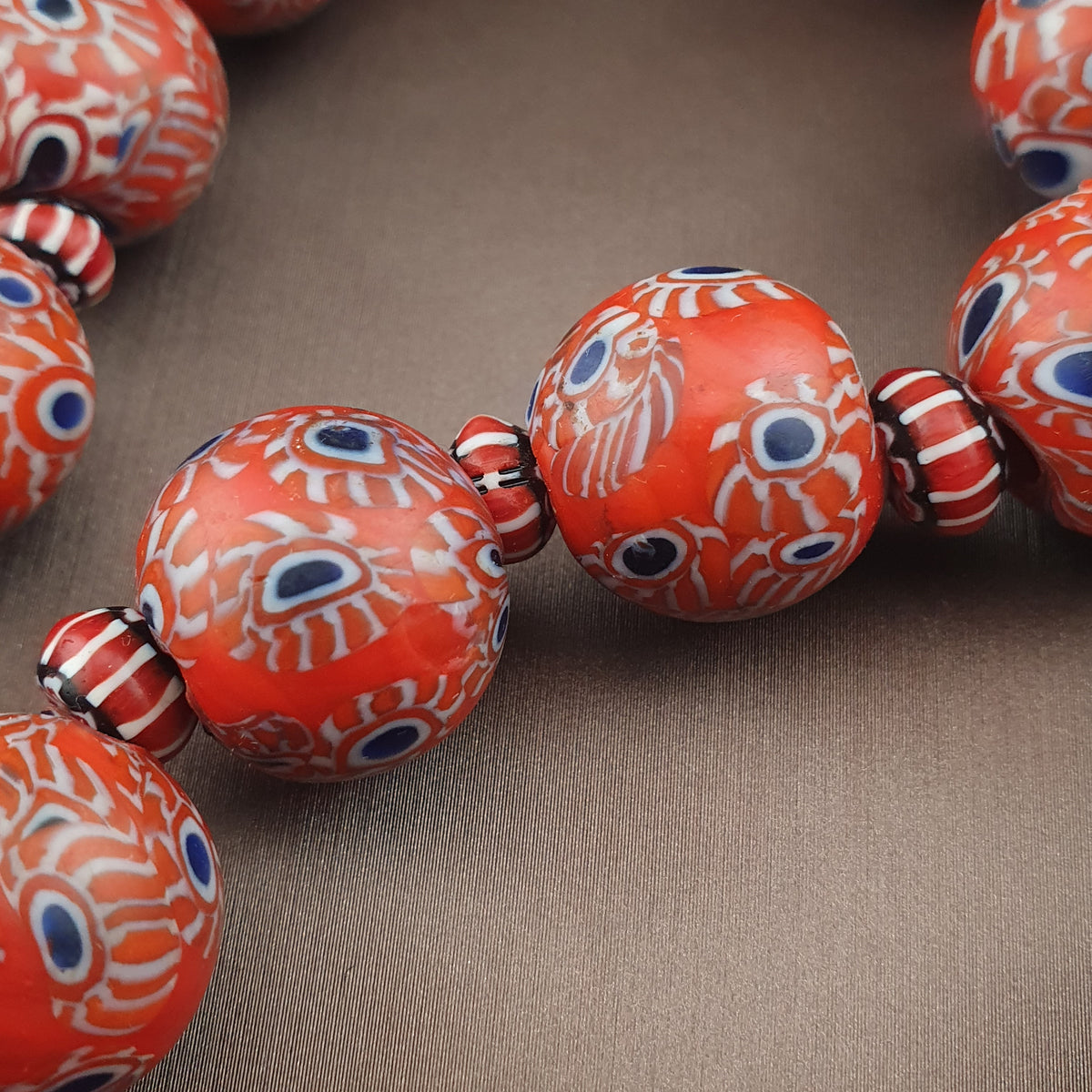 Antique Venetian Style Millefiori & Chevron Glass Beads Strands Necklace