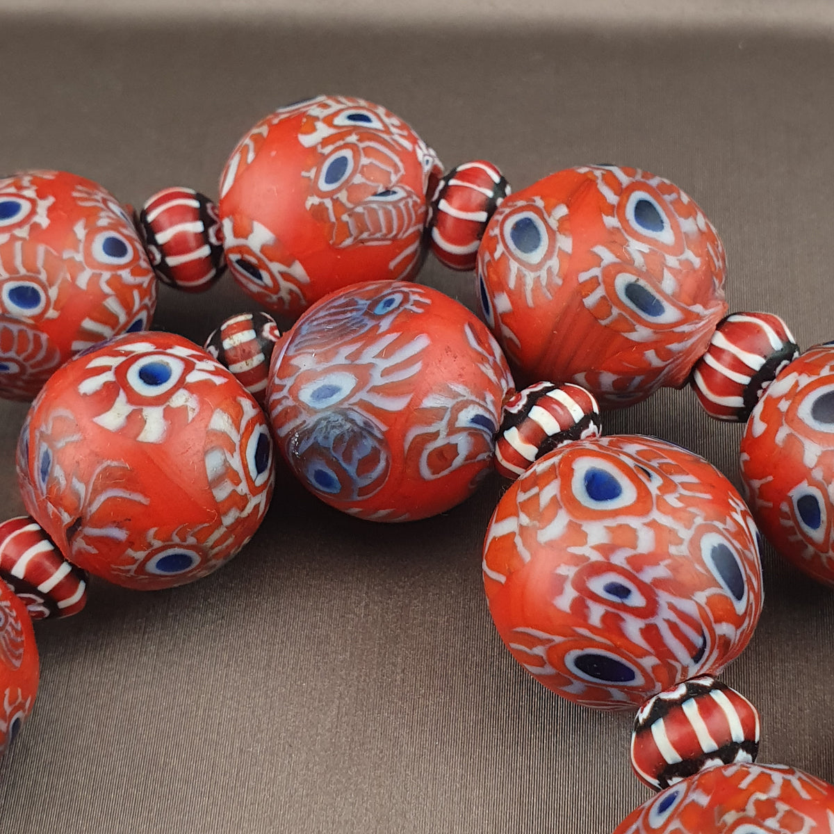 Antique Venetian Style Millefiori & Chevron Glass Beads Strands Necklace