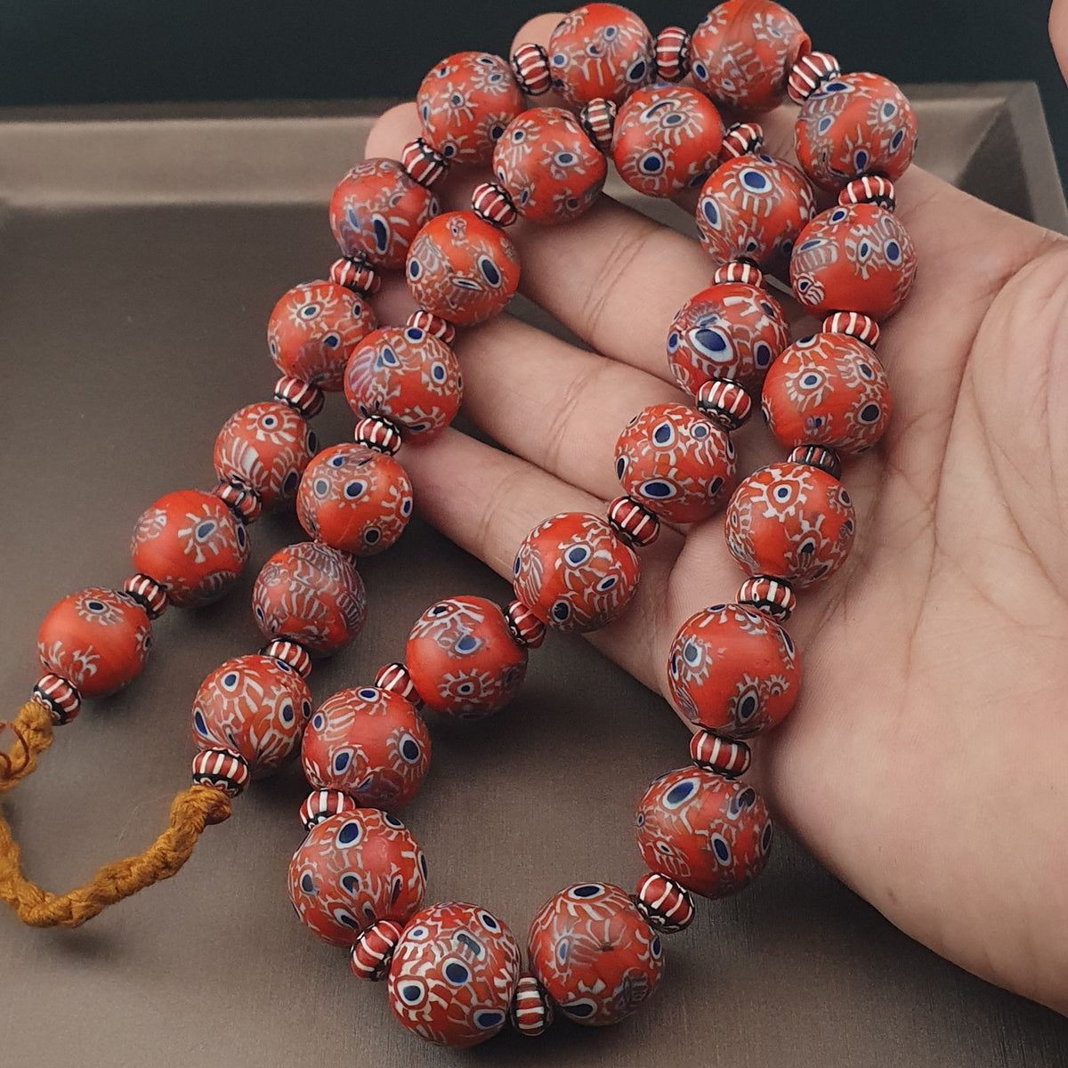 Antique Venetian Style Millefiori & Chevron Glass Beads Strands Necklace
