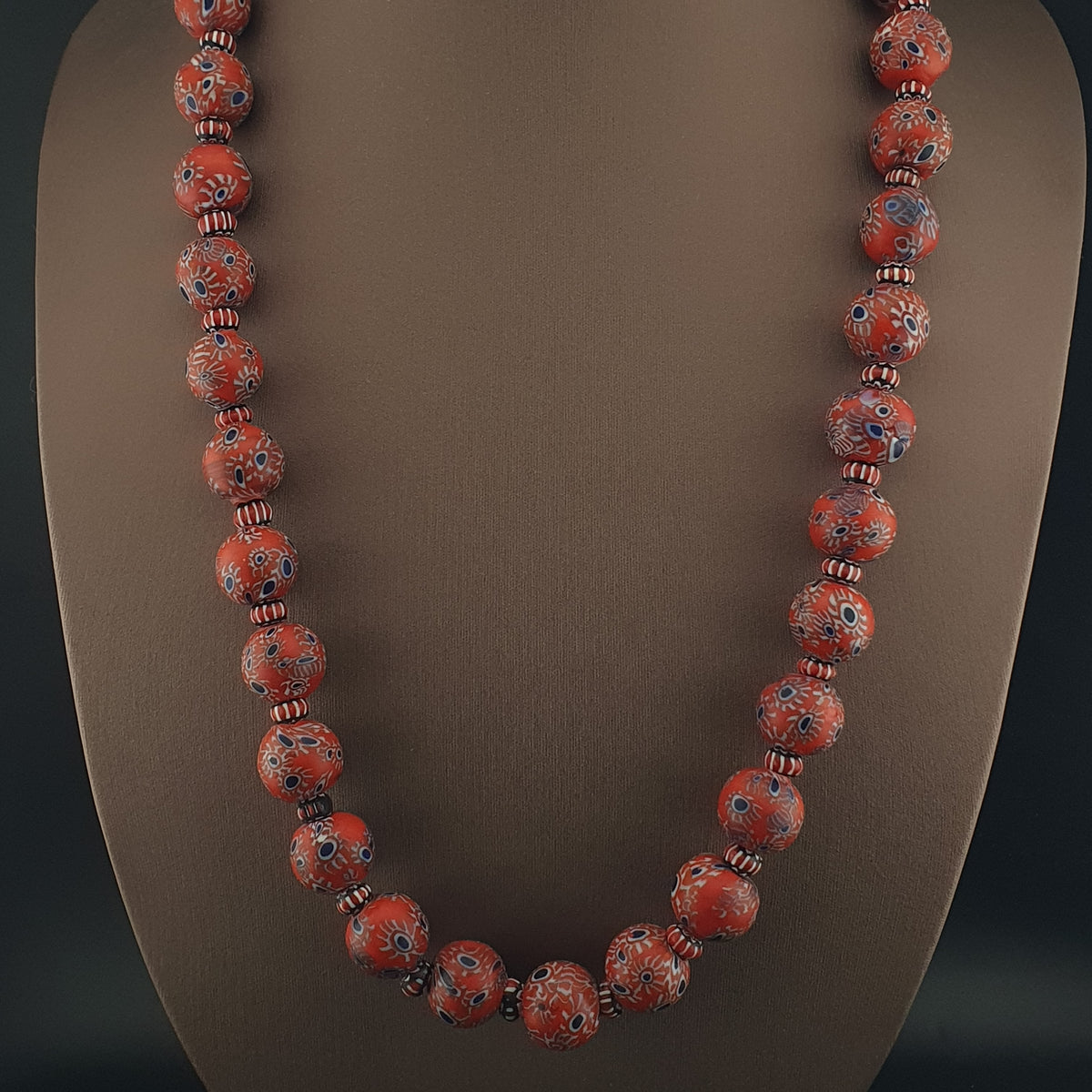 Antique Venetian Style Millefiori & Chevron Glass Beads Strands Necklace