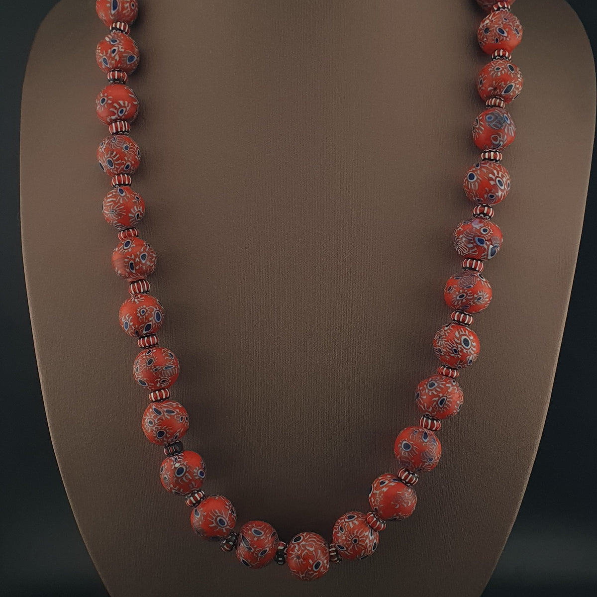 Antique Venetian Style Millefiori & Chevron Glass Beads Strands Necklace