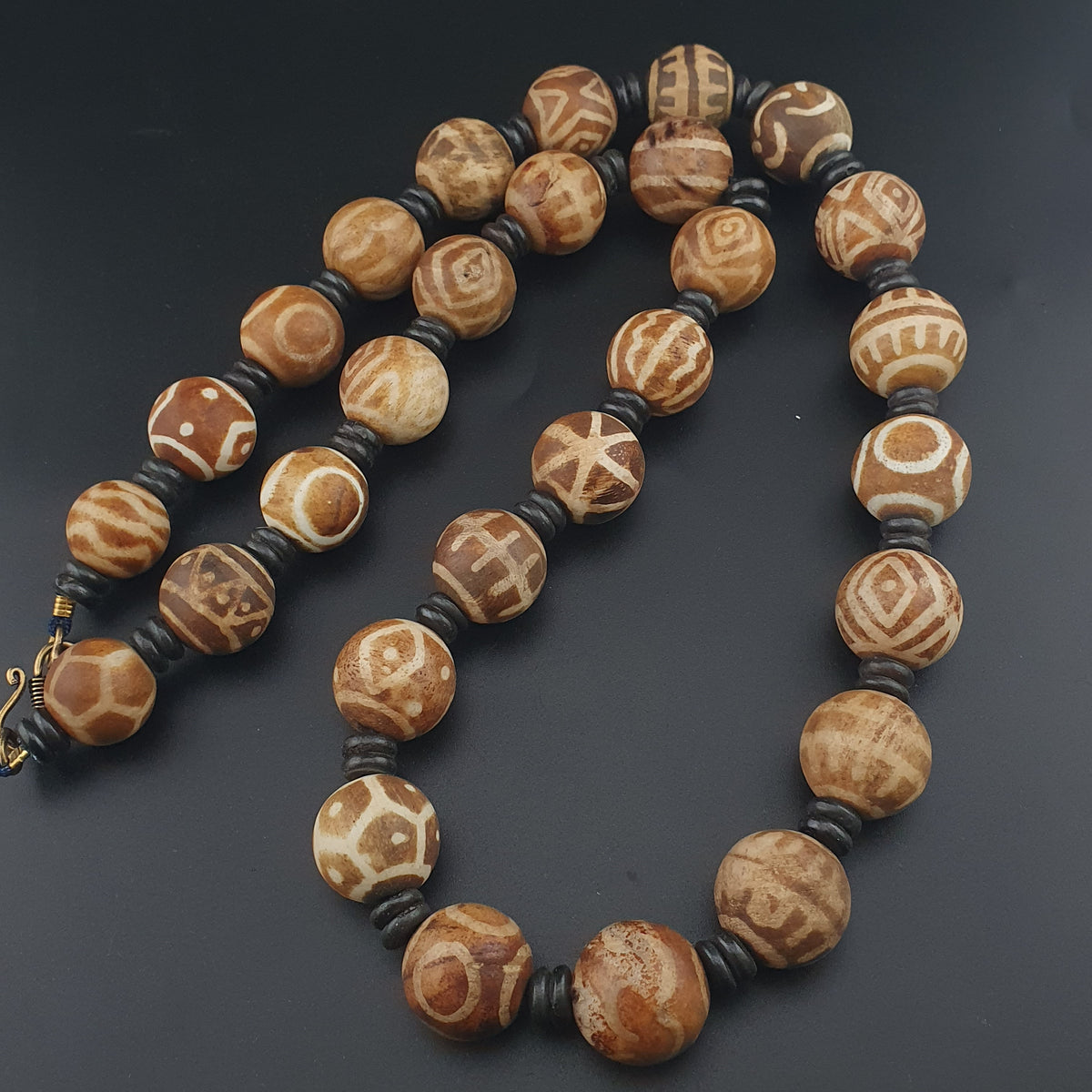 Collier de perles anciennes Pumtek Pyu de Birmanie, 24 pouces