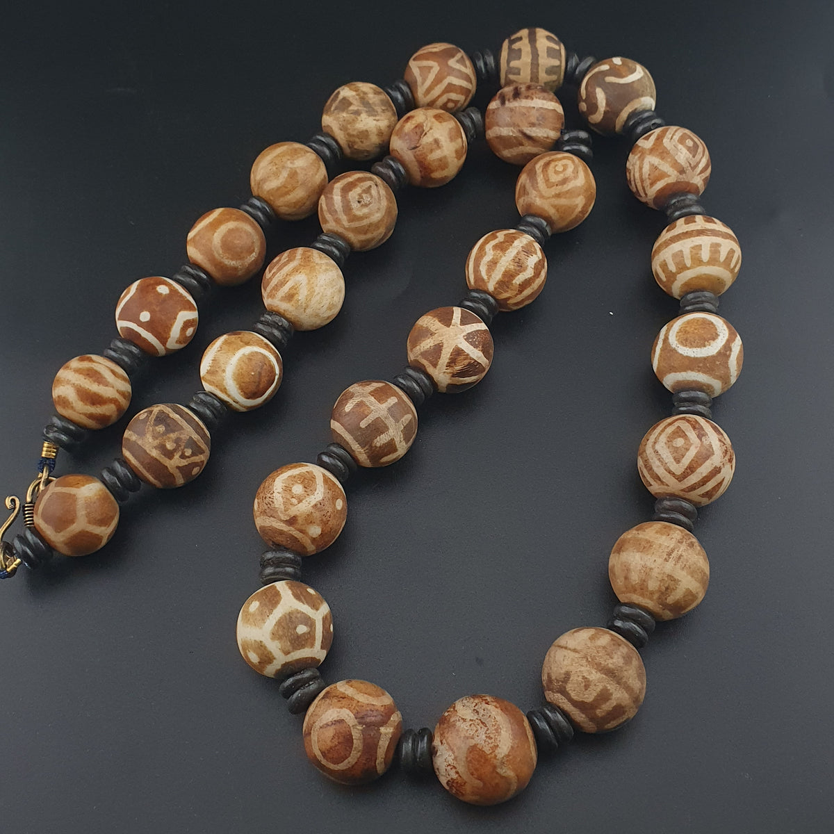 Collier de perles anciennes Pumtek Pyu de Birmanie, 24 pouces