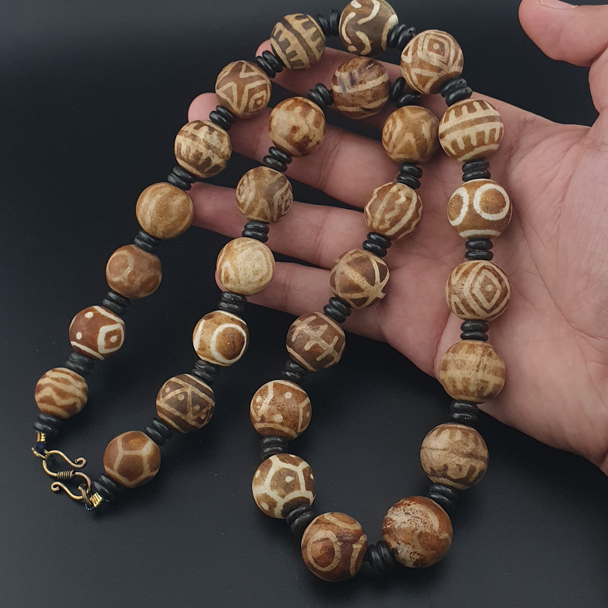 Collier de perles anciennes Pumtek Pyu de Birmanie, 24 pouces