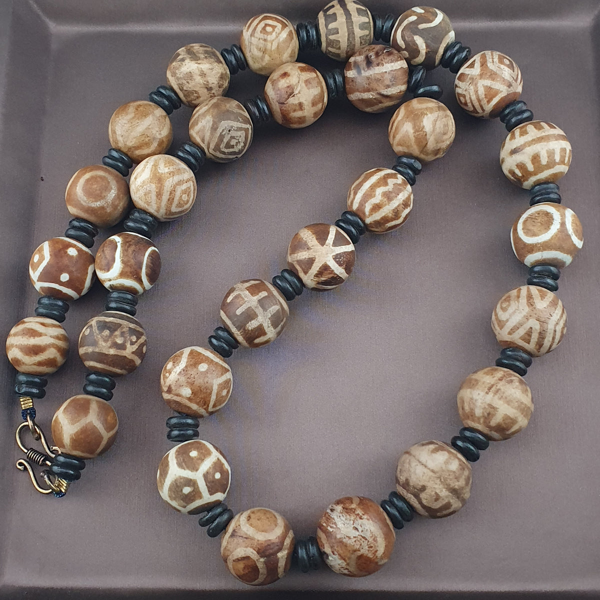 Collier de perles anciennes Pumtek Pyu de Birmanie, 24 pouces