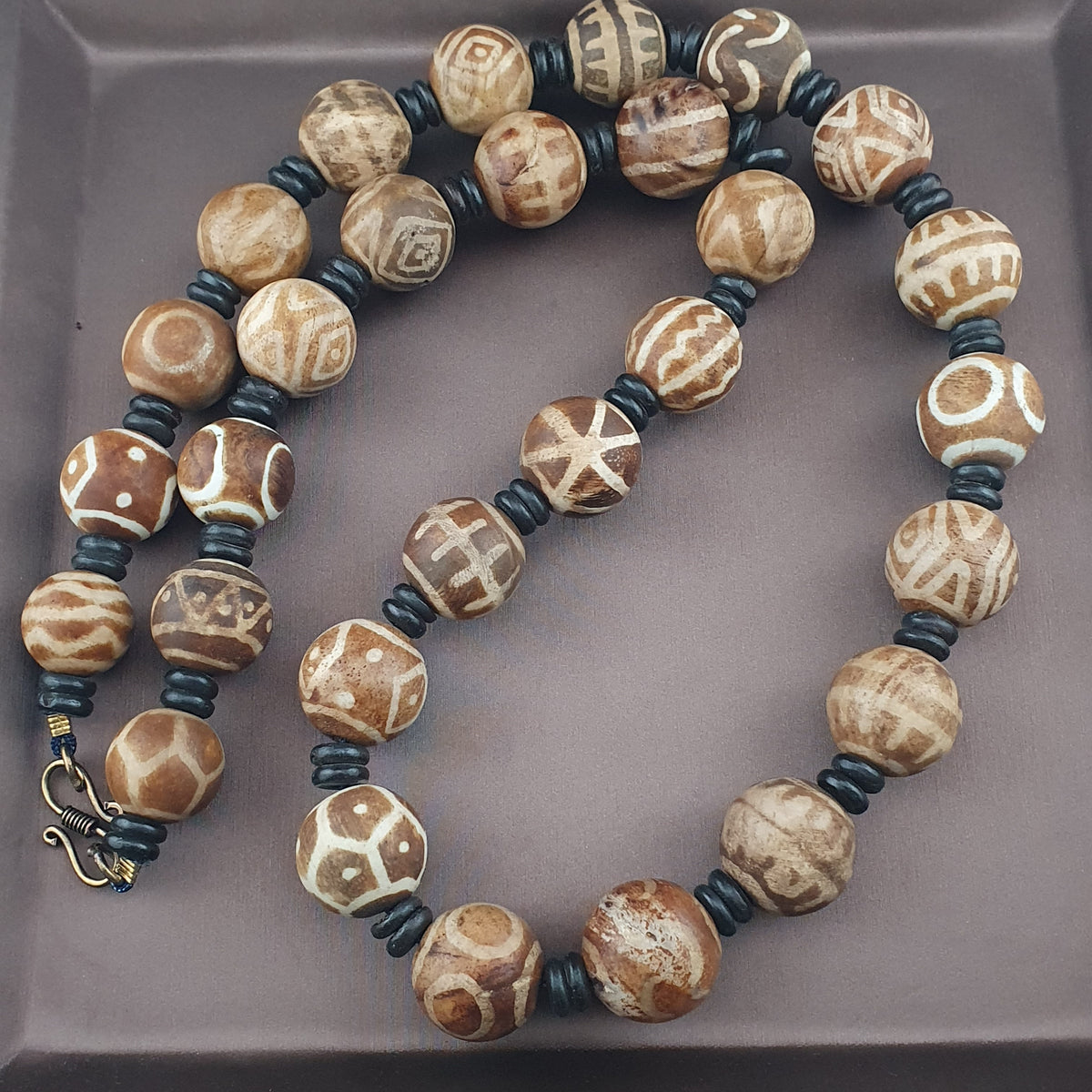 Collier de perles anciennes Pumtek Pyu de Birmanie, 24 pouces