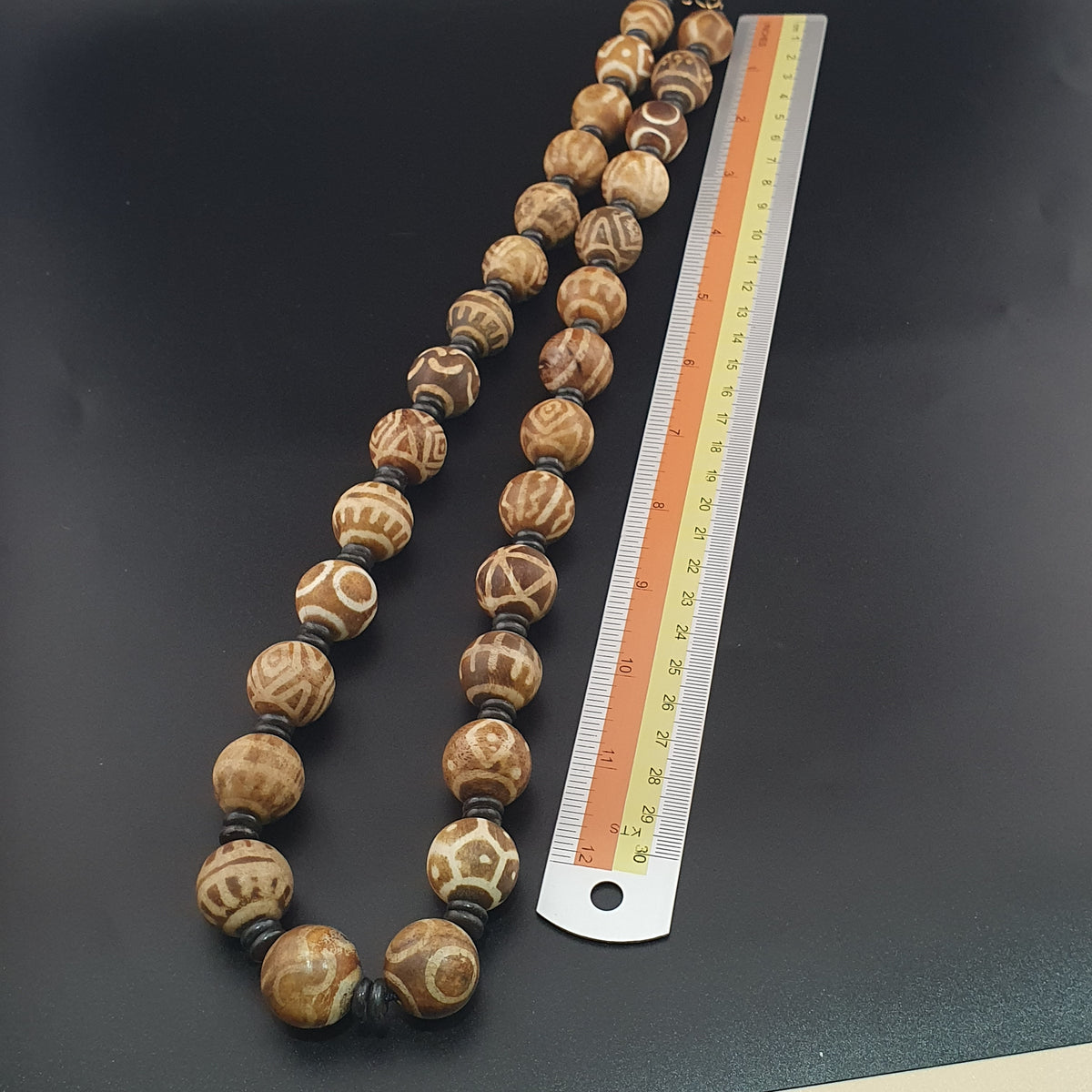 Collier de perles anciennes Pumtek Pyu de Birmanie, 24 pouces