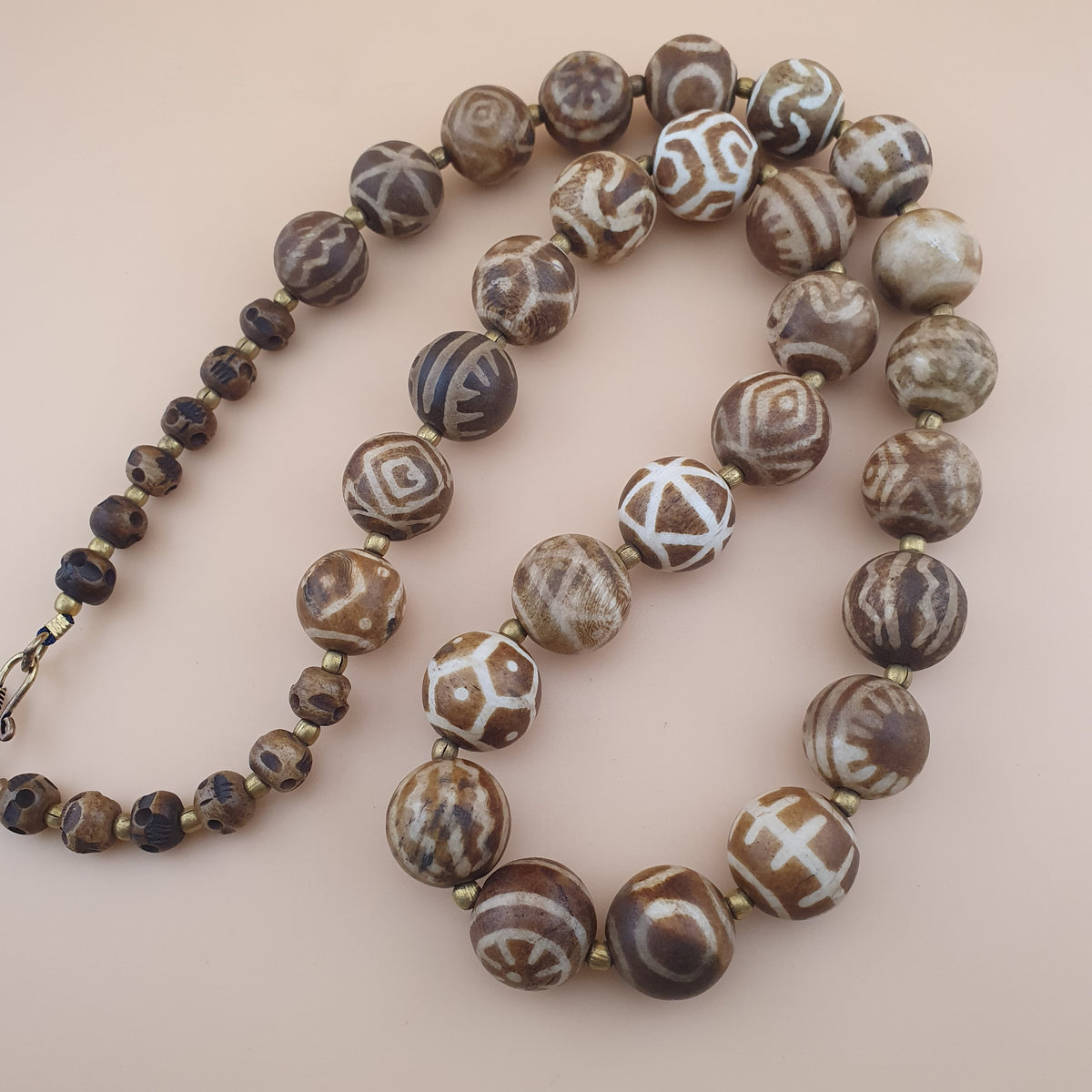 Burmese Ancient Style Pumtek Pyu Beads & Skull Shape Bone Beads Necklace