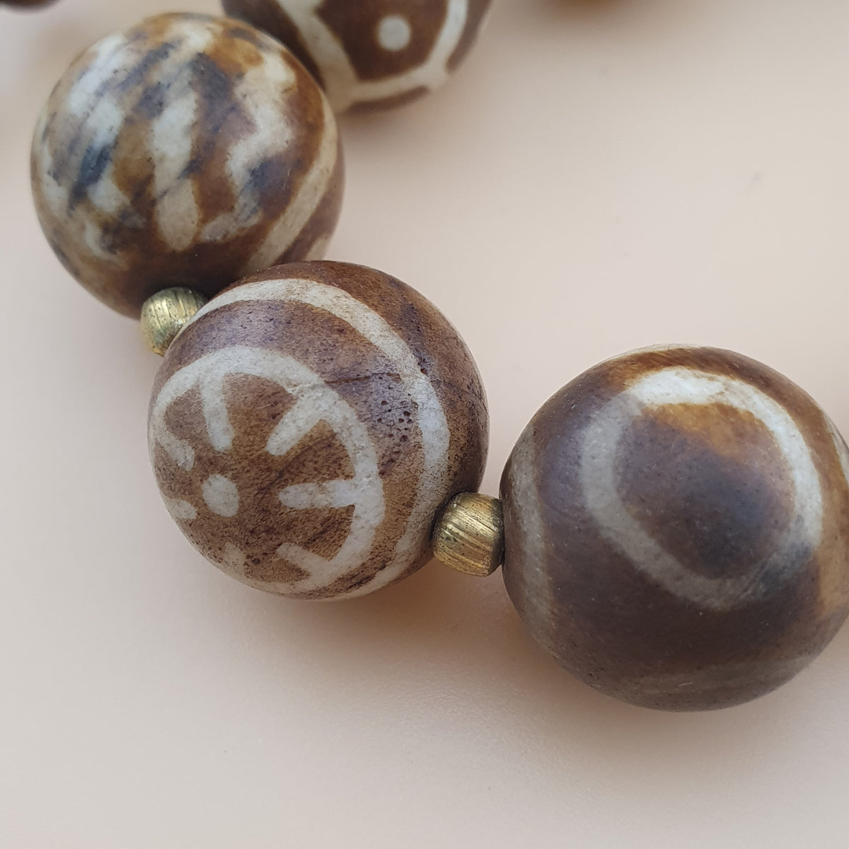 Burmese Ancient Style Pumtek Pyu Beads & Skull Shape Bone Beads Necklace