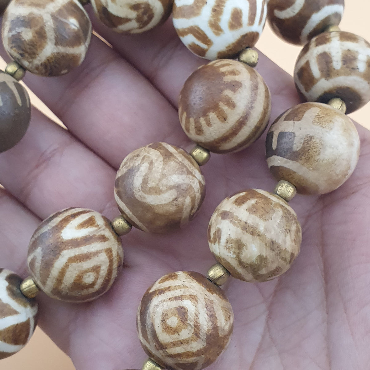 Burmese Ancient Style Pumtek Pyu Beads & Skull Shape Bone Beads Necklace