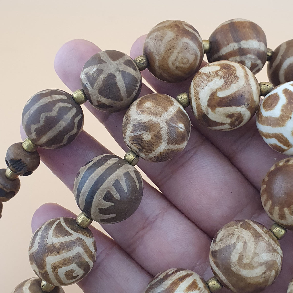 Burmese Ancient Style Pumtek Pyu Beads & Skull Shape Bone Beads Necklace