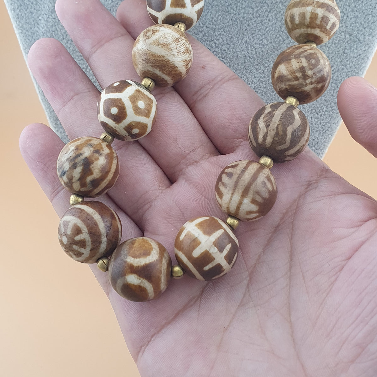 Burmese Ancient Style Pumtek Pyu Beads & Skull Shape Bone Beads Necklace