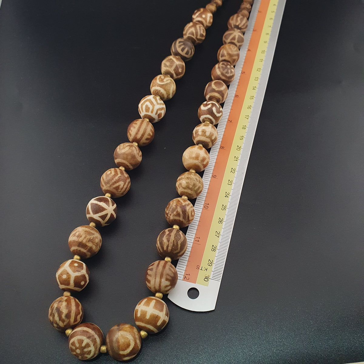 Burmese Ancient Style Pumtek Pyu Beads & Skull Shape Bone Beads Necklace