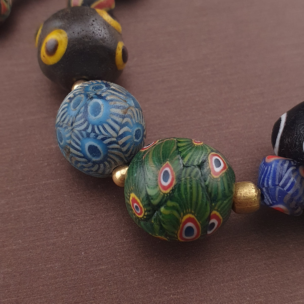 Collier de perles de verre antiques Gabri Mille Yeux 26 pouces
