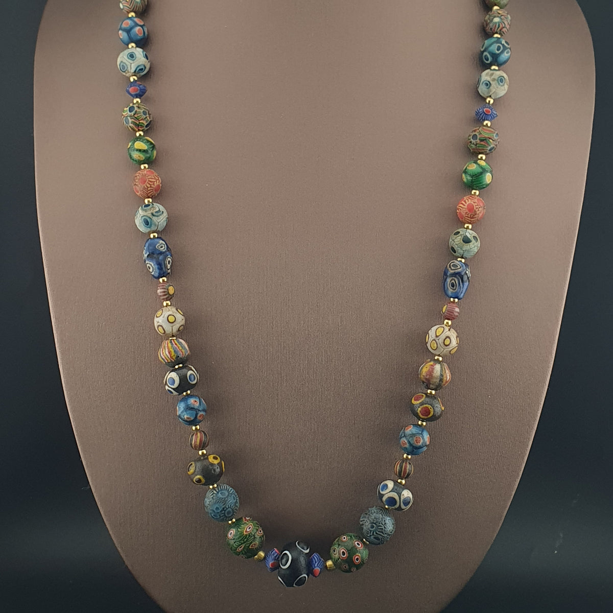 Collier de perles de verre antiques Gabri Mille Yeux 26 pouces