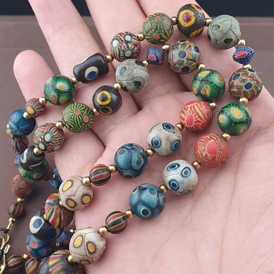 Ancient Gabri Thousand Eyes Skunk Glass Beads Necklace