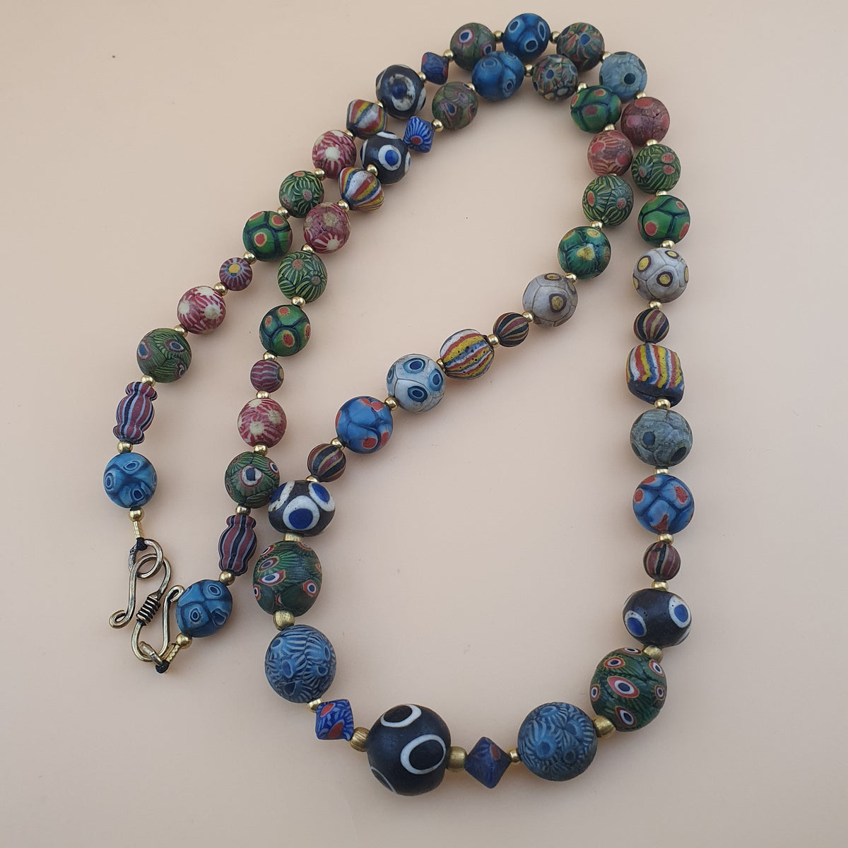 Antique Venetian Ancient Gabri Style Eyes Glass Beads Necklace
