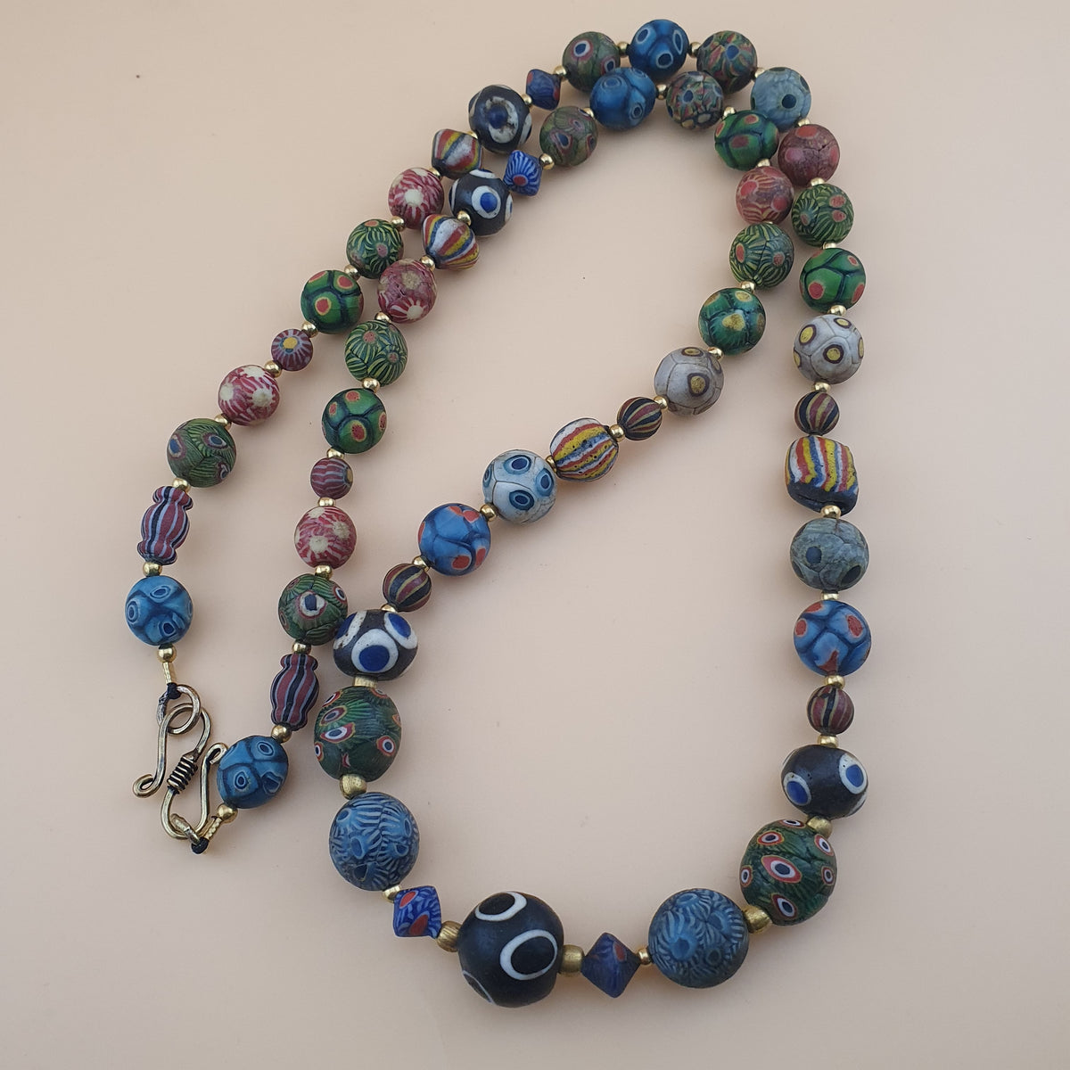 Antique Venetian Ancient Gabri Style Eyes Glass Beads Necklace