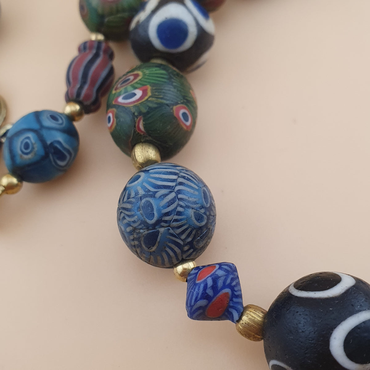 Antique Venetian Ancient Gabri Style Eyes Glass Beads Necklace