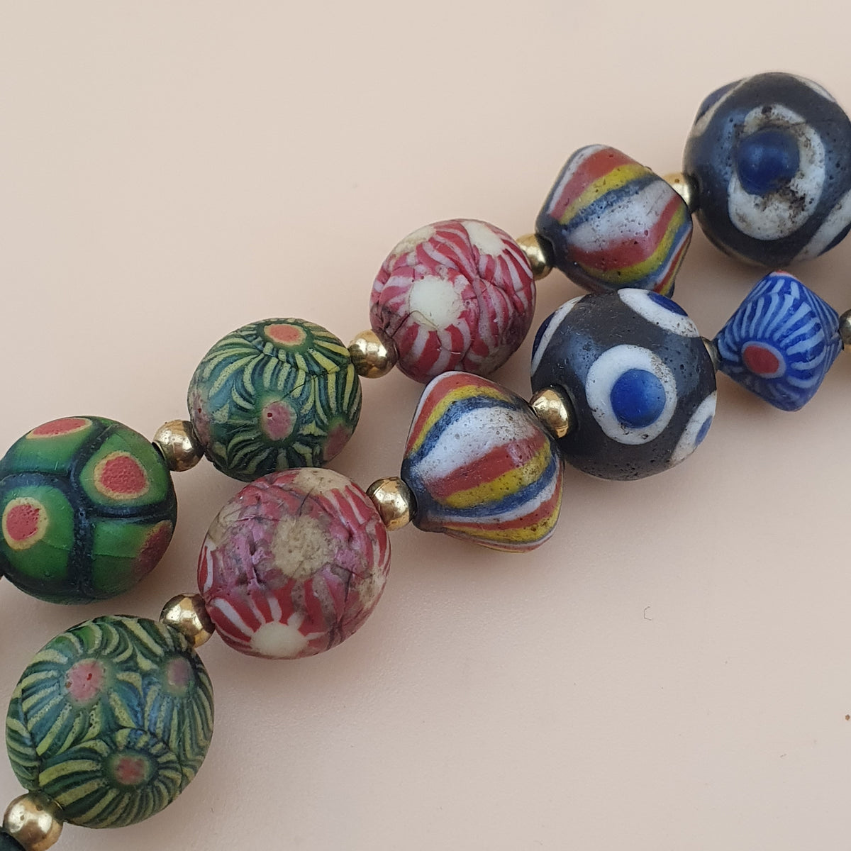 Antique Venetian Ancient Gabri Style Eyes Glass Beads Necklace