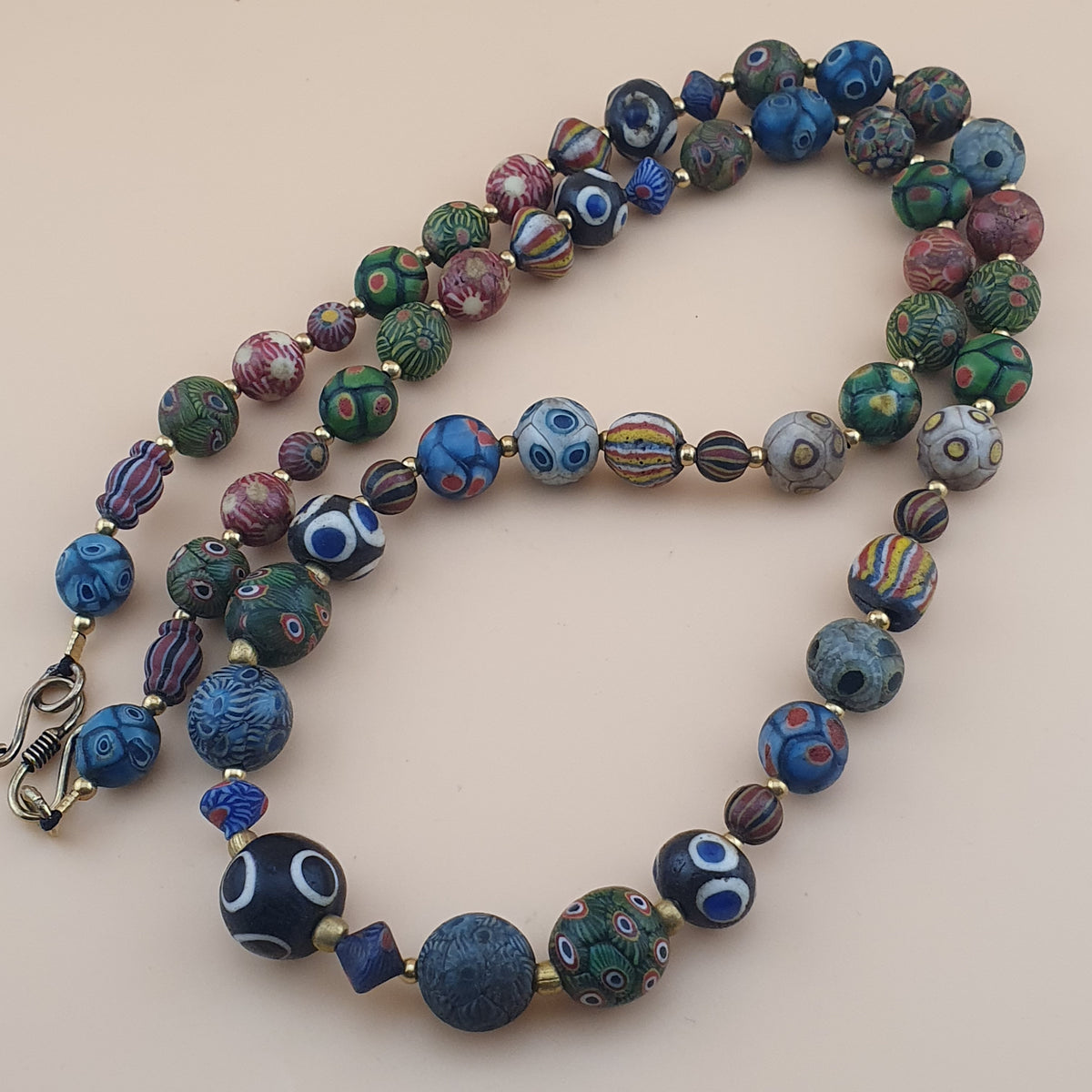 Antique Venetian Ancient Gabri Style Eyes Glass Beads Necklace