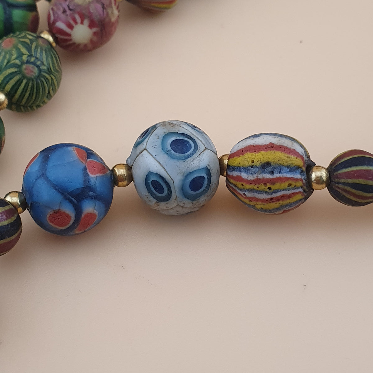 Antique Venetian Ancient Gabri Style Eyes Glass Beads Necklace