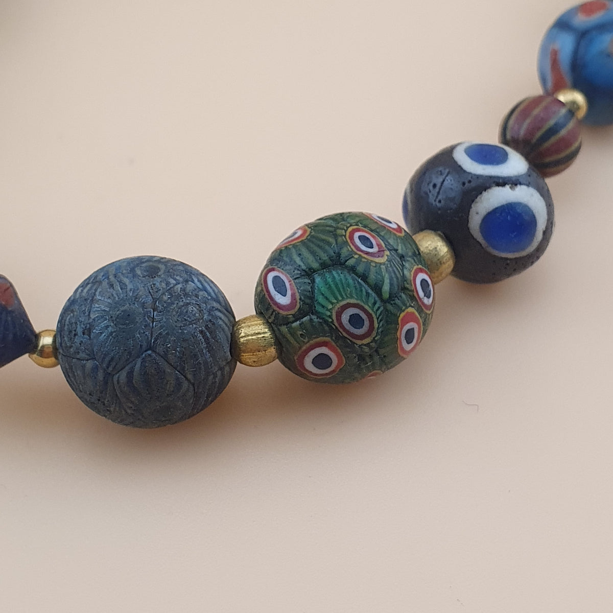 Antique Venetian Ancient Gabri Style Eyes Glass Beads Necklace