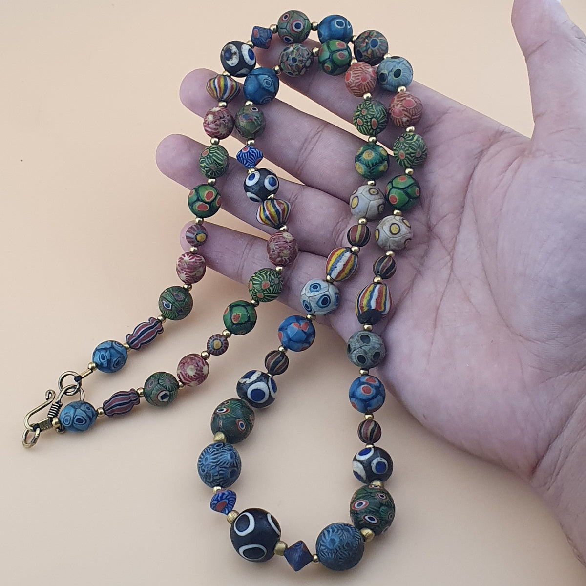Antique Venetian Ancient Gabri Style Eyes Glass Beads Necklace