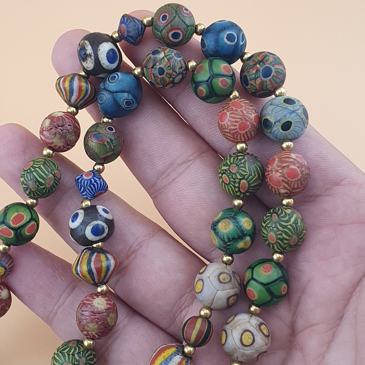 Antique Venetian Ancient Gabri Style Eyes Glass Beads Necklace