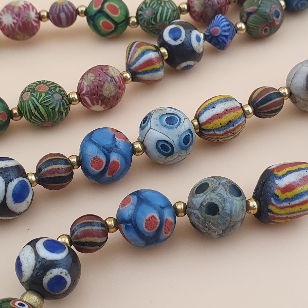 Antique Venetian Ancient Gabri Style Eyes Glass Beads Necklace