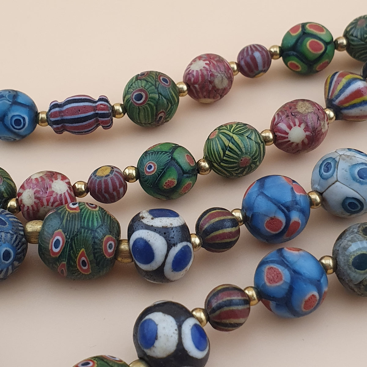 Antique Venetian Ancient Gabri Style Eyes Glass Beads Necklace