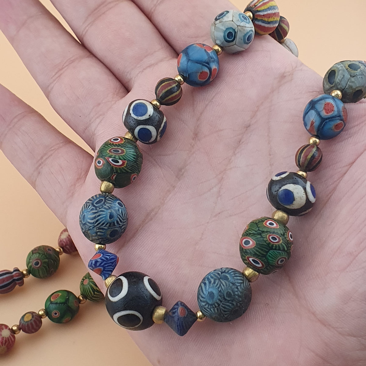 Antique Venetian Ancient Gabri Style Eyes Glass Beads Necklace