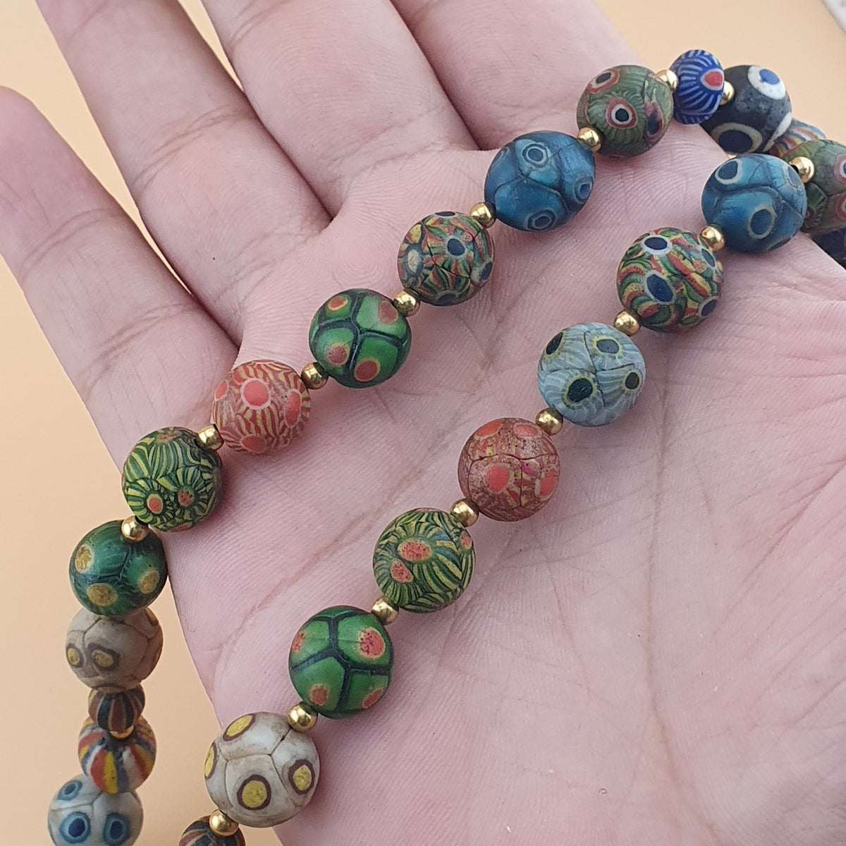 Antique Venetian Ancient Gabri Style Eyes Glass Beads Necklace
