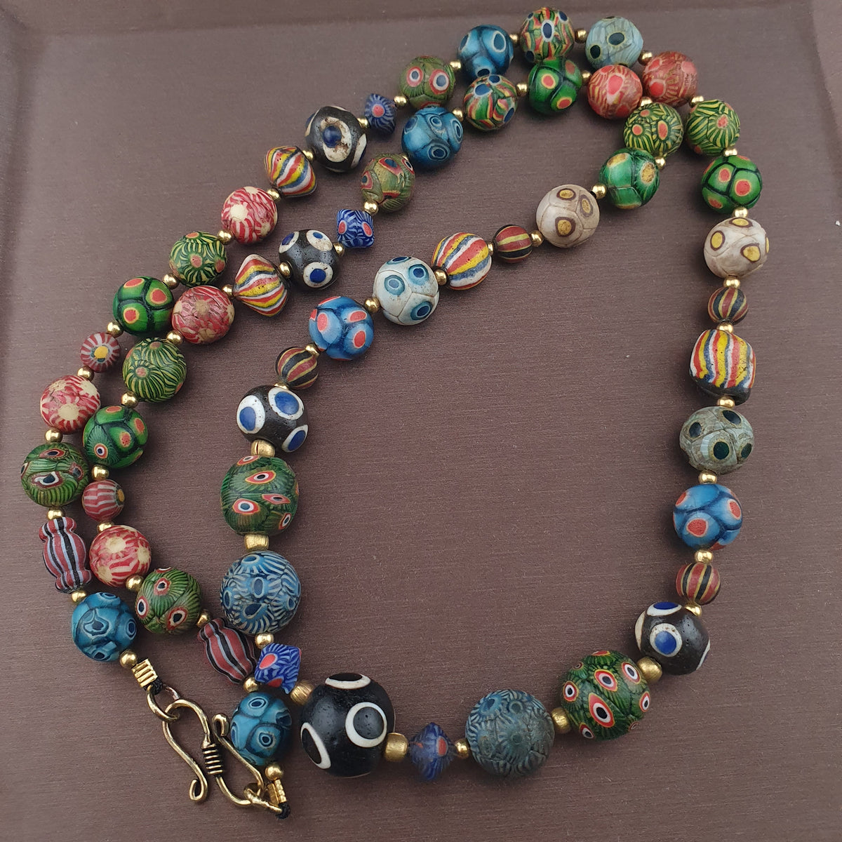 Antique Venetian Ancient Gabri Style Eyes Glass Beads Necklace