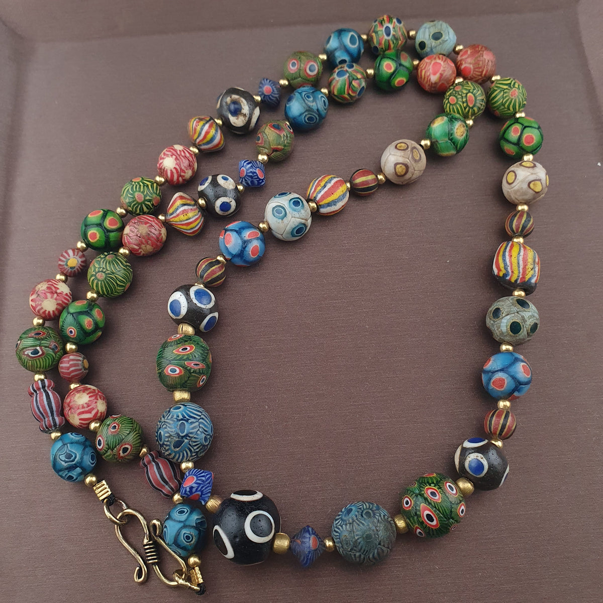 Antique Venetian Ancient Gabri Style Eyes Glass Beads Necklace