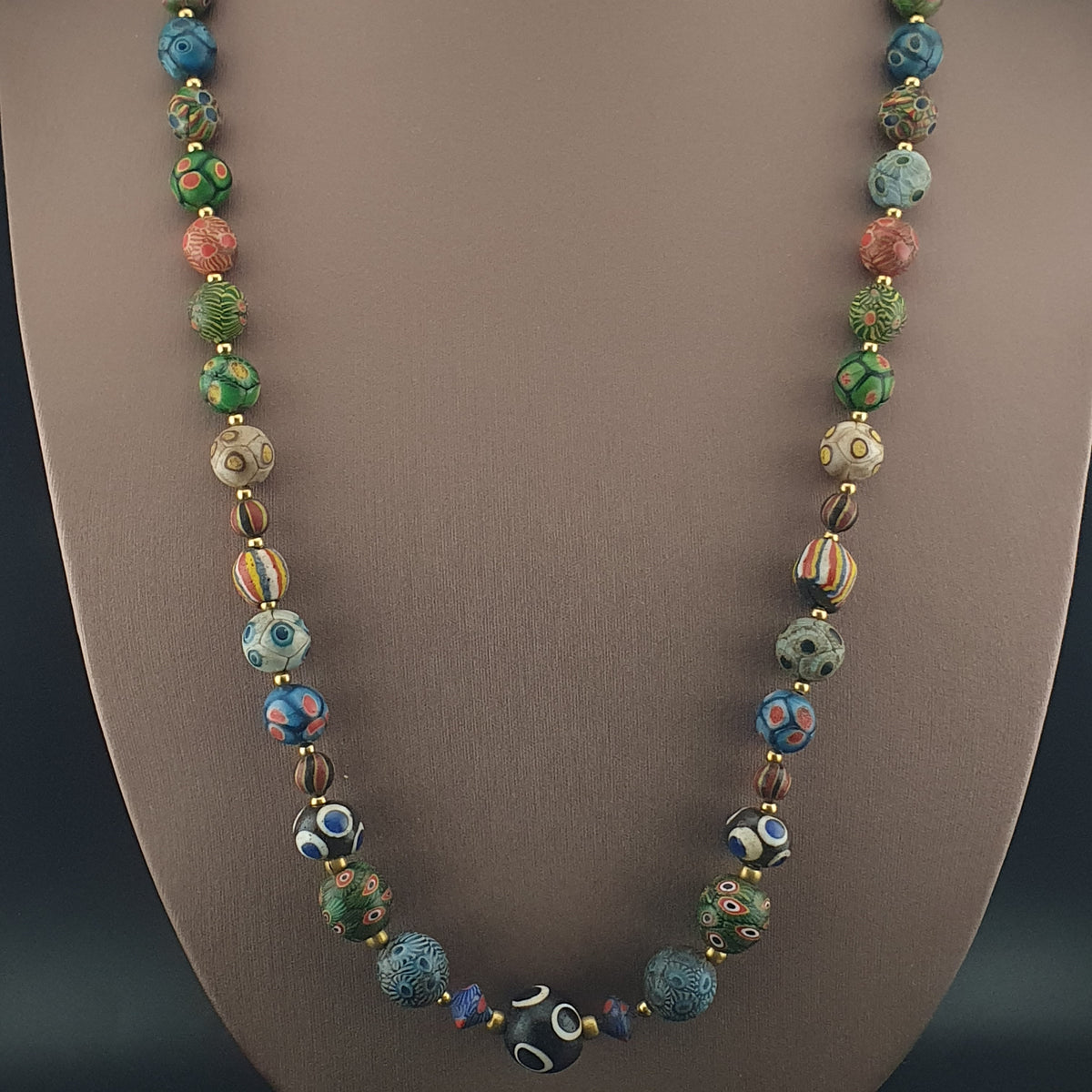 Antique Venetian Ancient Gabri Style Eyes Glass Beads Necklace